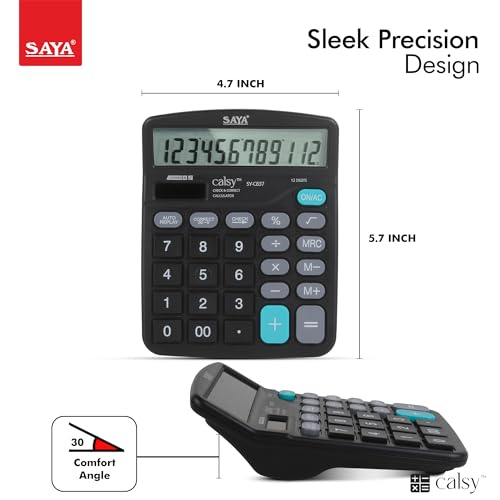 Image of Saya Standard Desktop Calculator | 112 Steps Check | M+, M-, MRC Functions | Dual Power: Solar & Battery | Large Button Layout | Auto Power Off | Ideal for Office, School & Business | 1-Year Warranty.