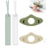 Set da 4 Accessori Lettura, 2 Ferma Pagine Libro in Silicone Traspirante & 2 Segnalibri in Pelle, Supporto per Lettura a Una Mano, Idea Regalo per Appassionati di Libri