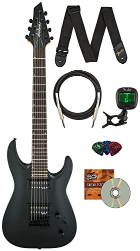Jackson Dinky Arch Top Js22-7 Dka Ht Electric Guitar Bundle With 10Ft Fender Instrument Cable, Guitar Strap, Fender Clip-On Tuner, Picks, And Austin Bazaar Instructional Dvd - Satin Black #TOP13