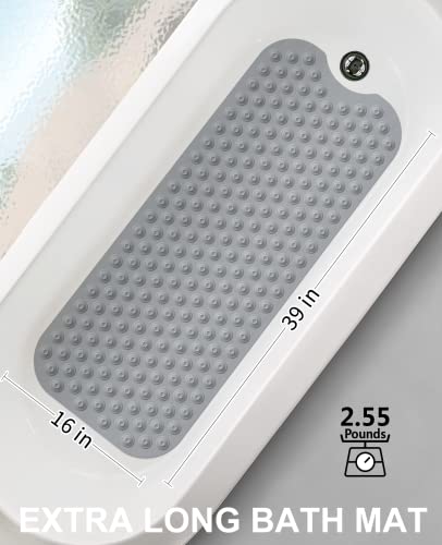 Othway No Suction Cup Bath Mat: 39X16Inch Extra Long Bathmat│Perfect For Ordinary Or Refinished Bath Tubs │Made Of Nature Rubber│Protect Your Bathtub (Grey) #TOP3