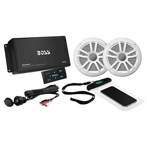 BOSS Audio Systems ASK902B.6 Marine Boat 6.5 inch Speakers and Amplifier Package - 500 High Output Full Range 4 Channel Amp, Bluetooth Remote, Waterproof Pouch #1