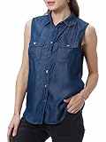 FASHIONSPARK Women's V Neck Denim Tank Sleeveless Button Down Shirts Collared Casual Jean Blouse Tops