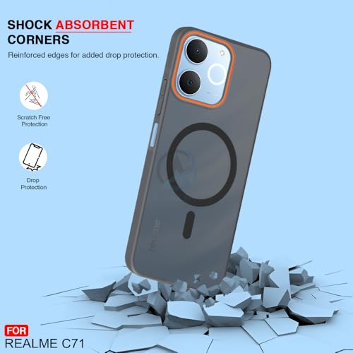 Image of AESTMO Realme C71 5G Back Cover | Slim Hard Shell | Matte Frosted Hard Back Translucent Back Cover for Realme C71 5G (Compatible with MagSafe Accessories, Black)