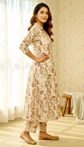 Image of Women's Cotton Blend A-line Printed Kurta with Palazzo Set | Officewear Kurta Set for Women