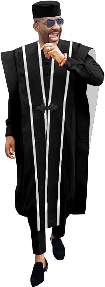 African Men Clothing Agbada Robe Dashiki Shirts Ankara Pants Tribal Hat Wedding Evening Outfits 4 Pieces