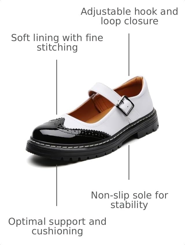 Image of Mary Jane Shoes Women Platform Non-Slip Casual Dress Shoes | Round Toe Ankle Strap Comfort Classics Oxfords Work Mary Jane Office School Shoes