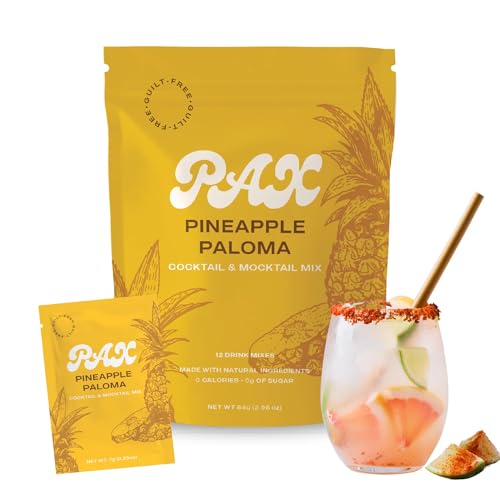 PAX Pineapple Paloma Mocktail & Cocktail Mixers - 12 Cocktail Mix Packets - Natural, Zero Calorie Drink Mixes for Cocktails with Electrolytes - Zero Sugar, Gluten Free Skinny Mixers for Non Alcoholic Drinks - 12 Pack