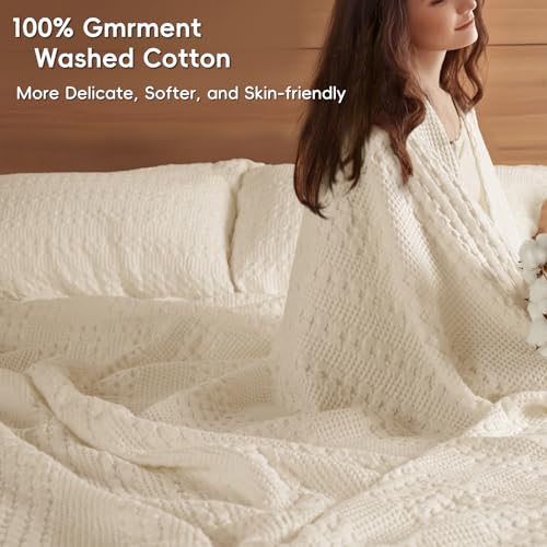 Image of PHF 100% Cotton Waffle Blanket King Size for Bed, Lightweight Breathable and Soft for Summer, Luxury Aesthetic Waffle Weave Blanket for Home Decor & Gifts for Women, 108 inchx90 inch, Natural
