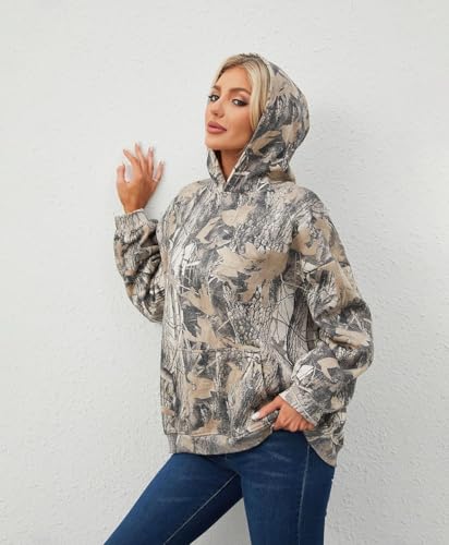 Women Oversized Fleece Camo Hoodies Maple Leaf Hooded Sweatshirt Casual Long Sleeve Fall Pullover Tops With Pockets - Image 5