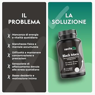 Maca Nera Peruviana Andina 40.000 mg (Estratto 25:1) | 120 Capsule per 4 Mesi | Alta Purezza | Con L-Arginina, Zinco, Ginkgo Biloba e Vitamina B6 | Energia, Vitalità e Performance | NavitaLife