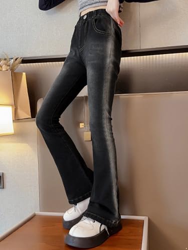 Hularka Kids Girls Casual Bell Bottom Jeans Youth Washed Flare Denim Pants Wide Leg Long Denim Trousers with Pockets4