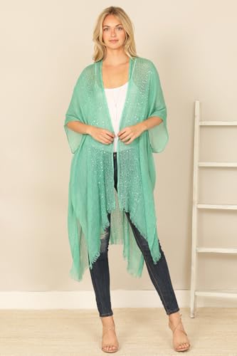 Image of RIAH FASHION Bohemian Sequin Glitter Shawl Wrap Poncho - Kimono Cardigan, Sparkly Metallic Mesh Scarf, Open Knit Crochet