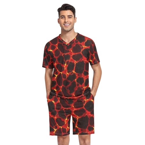 Magma Lava Men’s Pajama Sets Short Sleeve Lounge Wear with Elastic Waistband and Drawstring