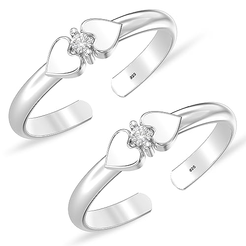Image of TRUESILVER ACPL Women's 925 Sterling Silver BIS Hallmarked Classic Leaf White Zircon Stone Toe Rings