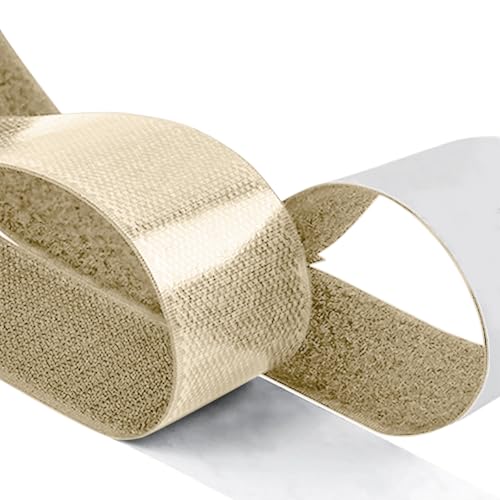 Image of 1.5 inch x 1 Yards Beige Wide Hook and Loop with Self Adhesive Tape Strong Sticky Back Roll Nylon Heavy Duty Strips Excellent Grip Fabric Softener for Home Office School Car Craft Organizer