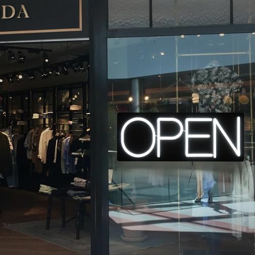 Image of Ultra Bright LED Neon Open Sign - 22 Inch Electric Light Up Sign for Business Storefront Window Glass Door Retail Shop Store Bar Salon Restaurant, White
