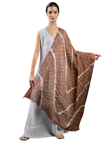 Pure Cotton Bandhani Leheria Tie-Dye Dupatta/Chunni For Women's and Girls from Gujarat Carob Brown For Summer