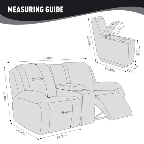 Image of KinCam Loveseat Recliner Covers with Middle Console Slipcover, Recliner Sofa Covers 2 Seat Couch Cover Stripe Jacquard Furniture Protector Covers with Elastic Bottom for Kids, Pets (Black)