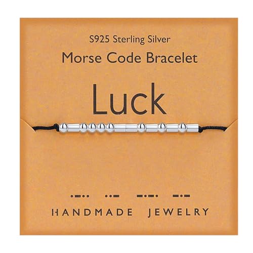 Image of Gleamart Morse Code Bracelet 925 Sterling Silver Handmade Secret Message Beads Silk Cord Bangle for Luck