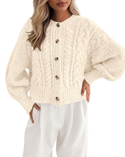 BTFBM Chunky Cardigan Sweaters for Women Fall Fashion 2025 Button Lantern Long Sleeve Cable Knit Winter Coats Outerwear2