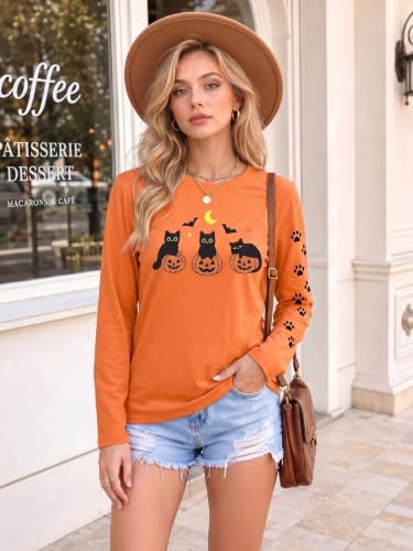 Image of JINTING Cat Shirts for Women - Loose Fit Lightweight Long Sleeve Graphic Autumn Outfits Printed Blouse Casual Tops