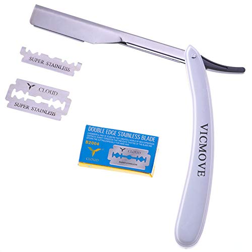 Professional Barber Straight Edge Razor Safety with 100-Pack Derby Blades - 100 Percent Stainless Steel - by VICMOVE (1 razor + 100 blades)
