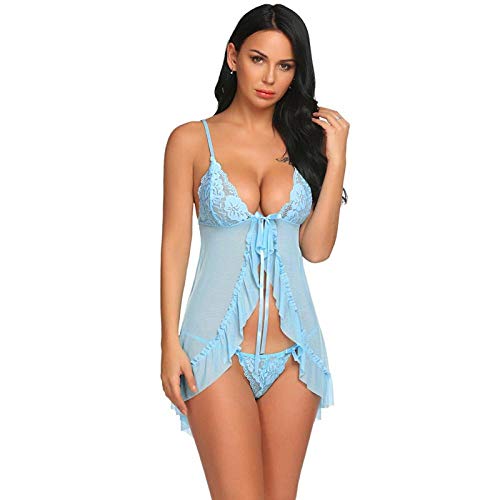 Lingerie sexy plus la taille : nuisette babydoll en dentelle bleue pour femme