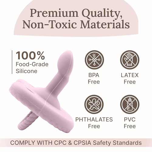 Image of Orthodontic Silicone Pacifiers (Set of 2) - 100% Food-Grade, One-Piece Design, Soft Orthodontic Nipple, Airflow Shield, Multi-Use Pacifier for 0+ Months - Ballerina /Mauve - Mila & Lulu