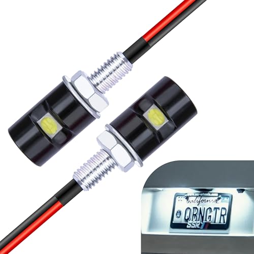 ecocstm 2 PCS Motorcycle License Plate Light, Waterproof Tag Lights for License Plate, Super Bright LED License Plate Light Bulbs, License Tag Screw Bolt Lamps for Car Motorcycle Truck RV ATV (White)