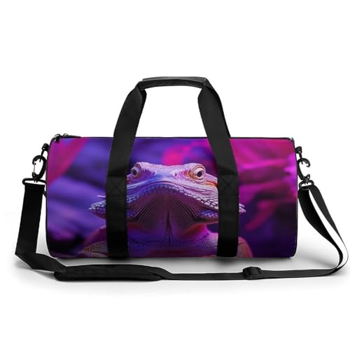 Duffle Bag, Women's Cool Bearded Dragon Lizards Purple Portable Multi-functional Sports Gym Bag, Elegant Large Capacity Travel Luggage Bags with Detachable Strap