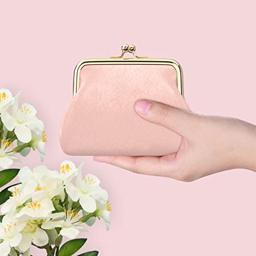 Image of Coin Purse, Small PU Leather Change Purse, Coin Wallet with Clasp, Car Change Holder Pouch for Woman Men Kids Girls, Pink