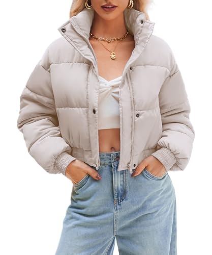 WHN Women’s Cropped Puffer Jacket Lightweight Quilted Jackets Long Sleeve