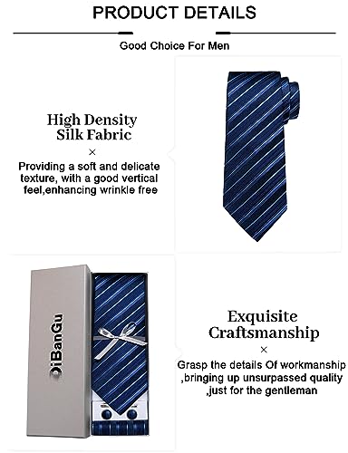 Image of DiBanGu Mens Striped Tie Silk Woven Necktie and Pocket Square Cufflinks Tie Clip Set Wedding Business Formal Gift Tie for Men