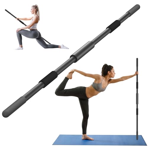 Scisum Yoga Stick 58 Inch Sturdy Alloy Steel - Adjustable Mobility Stick for Exercise, Stretching, Balance - Versatile Exercise Stick with Non-Slip Ends, Neck Cushion and Adjustable Grip Cushions