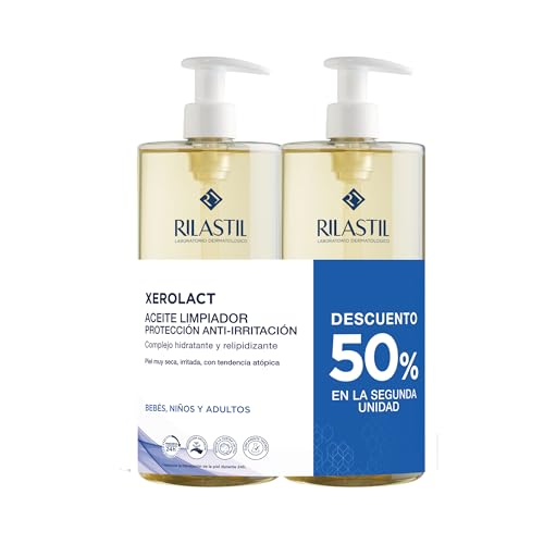 Rilastil - Duplo Xerolact Aceite Limpiador Protector, Limpia Suavemente y Protege la Barrera Cutánea, con Aceite de Arroz y Almendras, para Pieles Secas y Atópicas - 2 x 1000 ml
