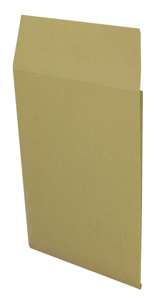 250 Stück, Faltentaschen, 250 x 353 x 20 mm (DIN B4), Haftklebung mit Abziehstreifen, Gerade Klappe, 130 g/qm Natron, Ohne Fenster, Braun, Blanke Briefhüllen