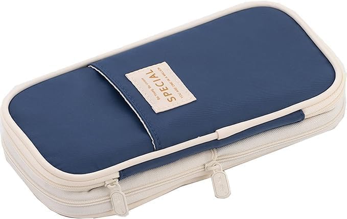 Image of LABUK Polyester Large Capacity Pencil Case Pouch, Cute Aesthetic Big Capacity Zipper Cases Pen Portable Office Stationery Makeup Bag, Desk Organizer For College Adults Women Men (Blue)