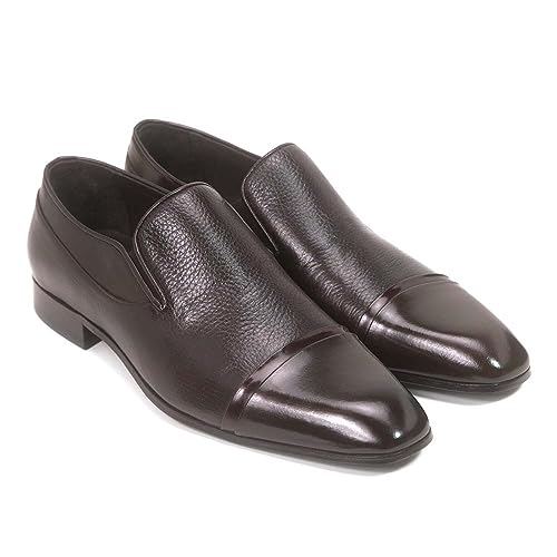 Golden Pass Men s Brown Leather Slip-On Loafers Formal Dress Shoes with Cap Toe, Double Gore Comfort Fit, Handcrafted Italian Style, Genuine Leather Sole (10)2