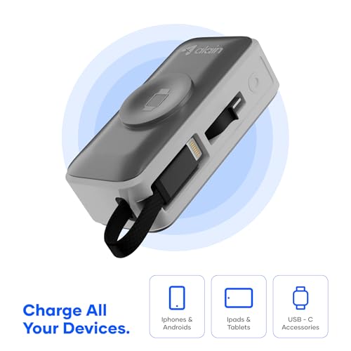Image of alain Pocket Charge Pro 5000mAh Mini Power Bank | 22.5W Type-C & Lightning Fast Charging Output | 2.5W Wireless Charging | LED Indicators, Multi-Layer Protections, Android & iPhone Support (Grey)