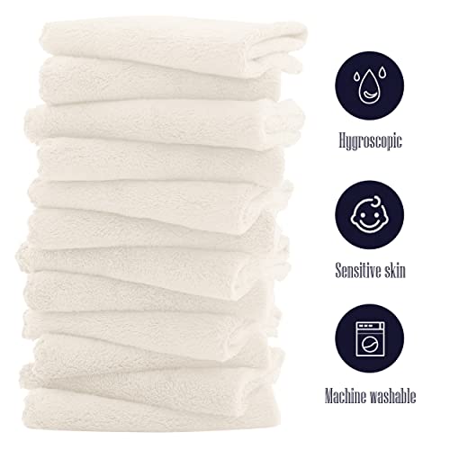 Image of 16 Pack Baby Washcloths - Luxury Coral Fleece - Extra Absorbent and Soft Wash Clothes for Newborns, Infants and Toddlers - Suitable for Sensitive Skin and New Born - Baby Shower - Cream, 10x10 Inch