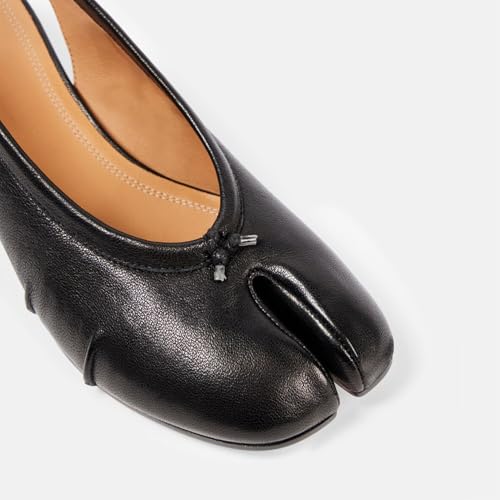 KOKOMOMO Black Split Toe Slingback Heels for Women Japanese Tabi Shoes Cylindrical Block Heels Pumps Chunky Heel Office Wedding Party Dress Shoes2