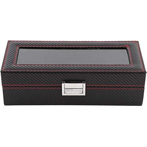 QiaNgshuAikj Watch Box, 5 Slot Watch Box Travel Carbon Fiber Case Jewelry Display Storage Collector Organizer,Exquisite Workmanship, Environmental Friendly, Sturdy And Durable To Use Cover