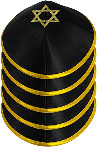 Image of Pack of 5-Pcs Hq 20cm Satin /Velvet Kippah with Silver /Gold String+Star of David for Men & Boys, Israel Kippot Bulk
