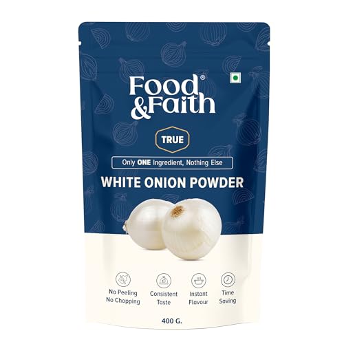 Image of Food & Faith White Onion Powder 400g - Pure Dehydrated Pyaz Powder | Strong Aroma & Instant Flavor | Ready to Use Cooking Seasoning | No Preservatives, Additives or Fillers