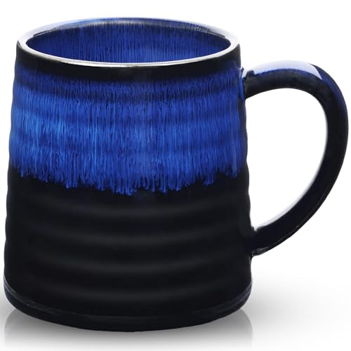 RELEDESA 700ml Extra Large Ceramic Coffee Mug with Big Handle, 25Oz Handmade Glazed Oversized Tea Cup for Office and Home, Microwave, Dishwasher and Freezers Safe, Hot and Cold Drinking (Starry Blue)
