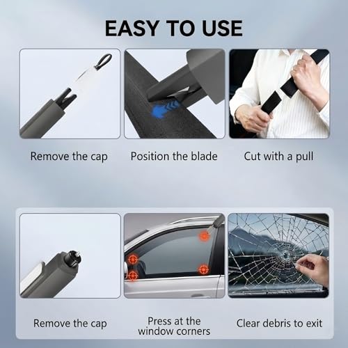Image of 4 Pack Car Window Breaker and Seatbelt Cutter, Spring-Loaded Emergency Escape Tool, Professional Underwater Glass Breaker, Automotive Safety Hammer for Family Cars, Trucks, SUVs (Red /Gray)