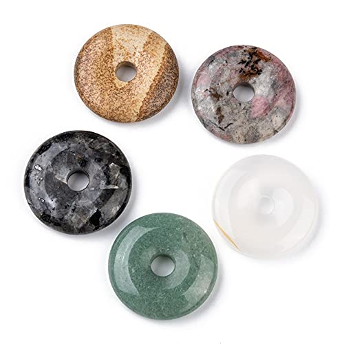 KitBeads 5pcs Circle Donut Healing Crystals Pendants Donut Stone Pendants Natural Reiki Chakra Pendant for Jewelry Making Hole: 5mm