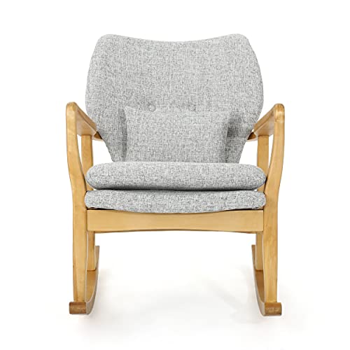 Christopher Knight Home Benny Mid-Century Modern Fabric Rocking Chair, Light Grey Tweed / Light Walnut #TOP3