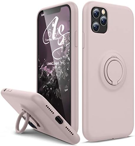 HAVVA Compatible with iPhone 11 Pro Case, [Silicone and Ring Kickstand Series] [Soft Anti-Scratch Microfiber Lining], Full Body Protective Bumper Case for iPhone 11 Pro-Sand Pink