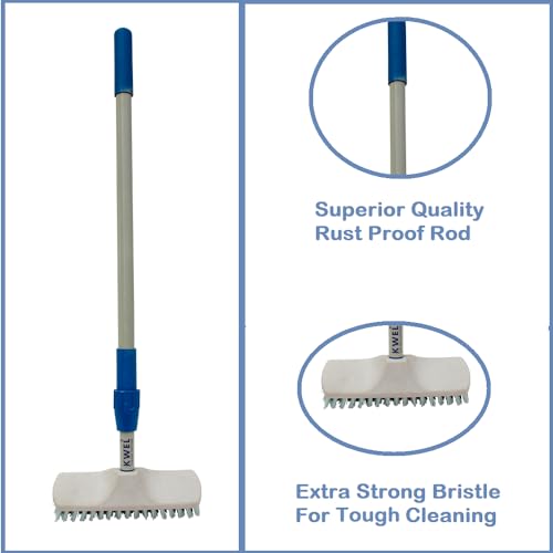Image of KWEL Plastic Cleaning Heavy Duty Hardy Brush with Telescopic Rod for Sweeping, Cleaning Floors Long Handle Dust Cleaning Brush for Tiles, Carpet (Pack of 1) White